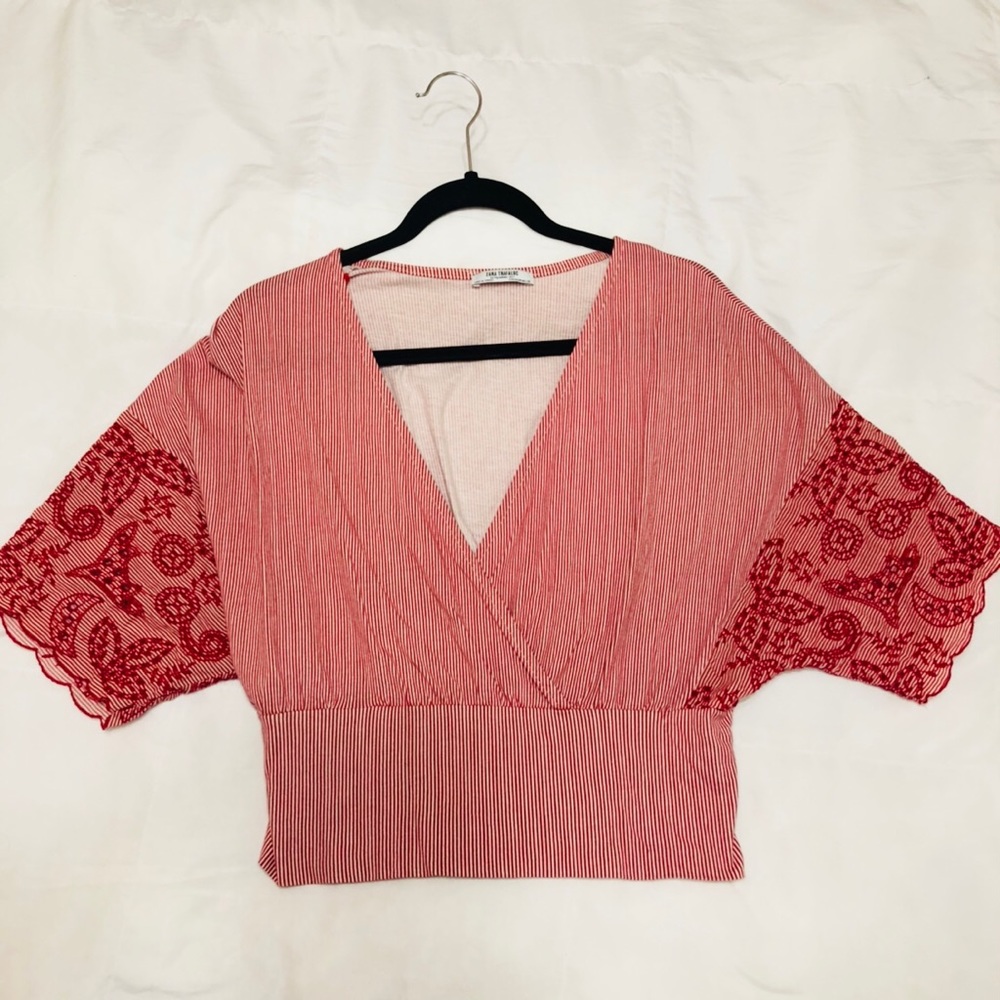 Zara red striped blouse 🌹